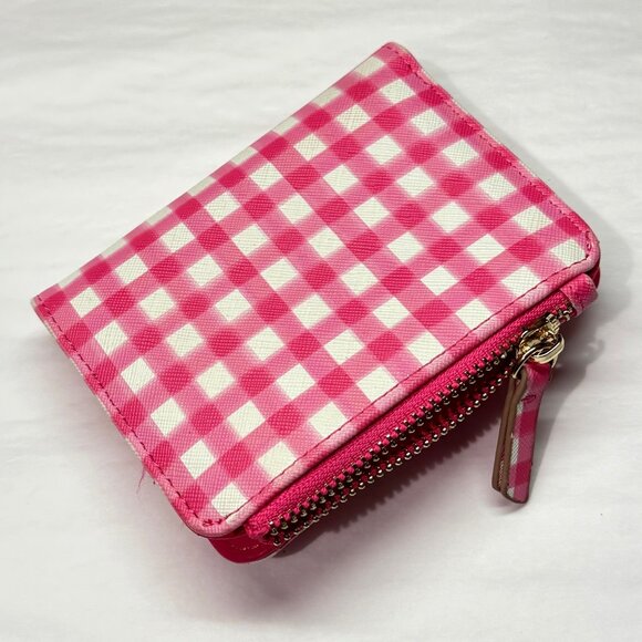 Nanette Lepore pink white gingham zip around wallet bi fold id slot comes out - Picture 10 of 10